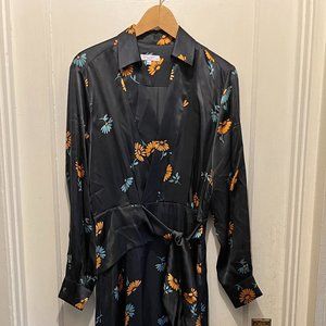 EQUIPMENT Femme Floral Silk Long Sleeve Maxi Wrap Dress   Women's Size 10